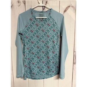 Patagonia Women's Capilene Midweight Crew Medium Big Sky Blue Print EUC